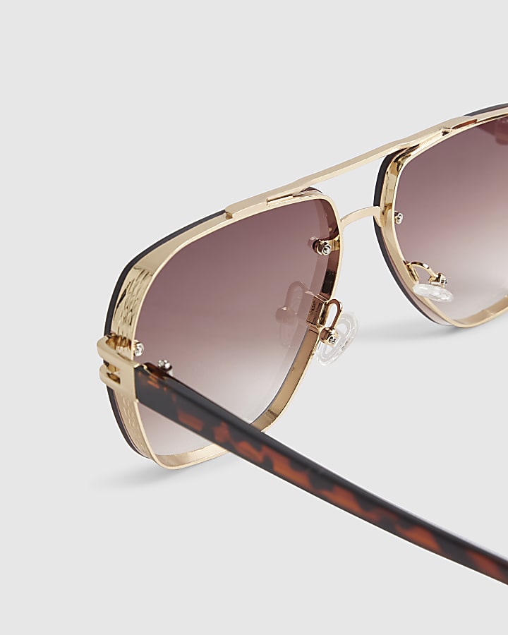 Brown Metal Aviator Ombre Sunglasses