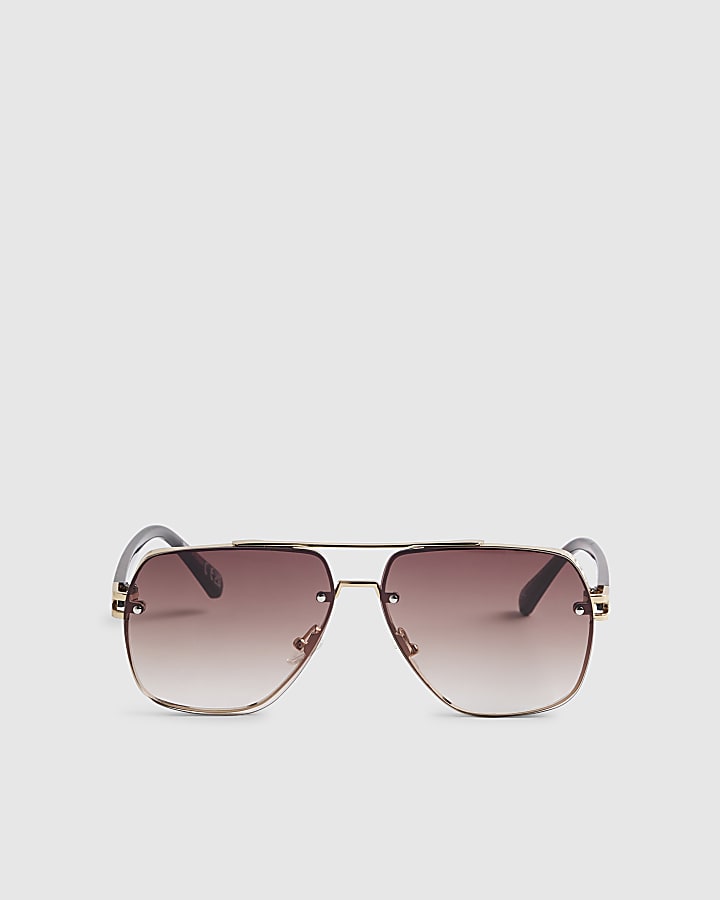 Brown Metal Aviator Ombre Sunglasses