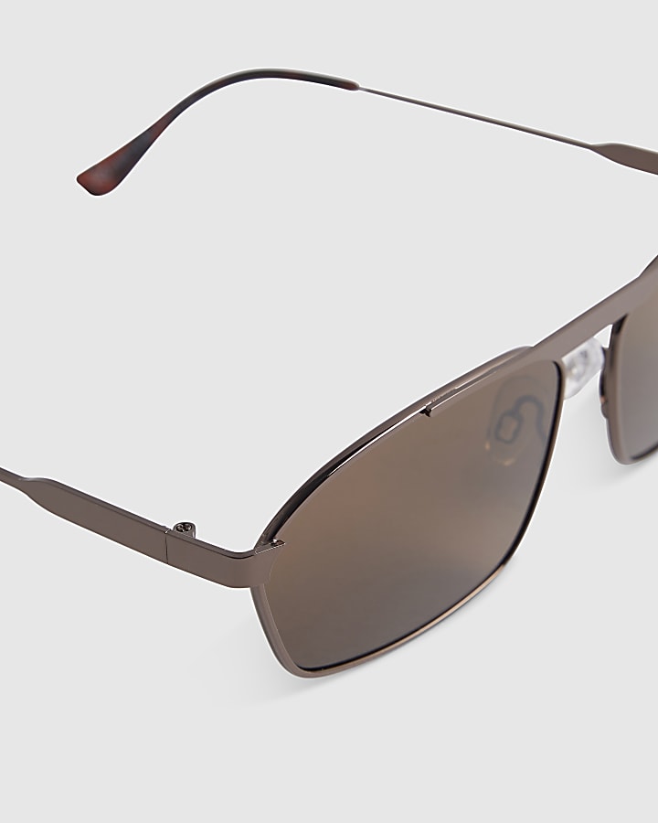 Brown Metal Square Sunglasses