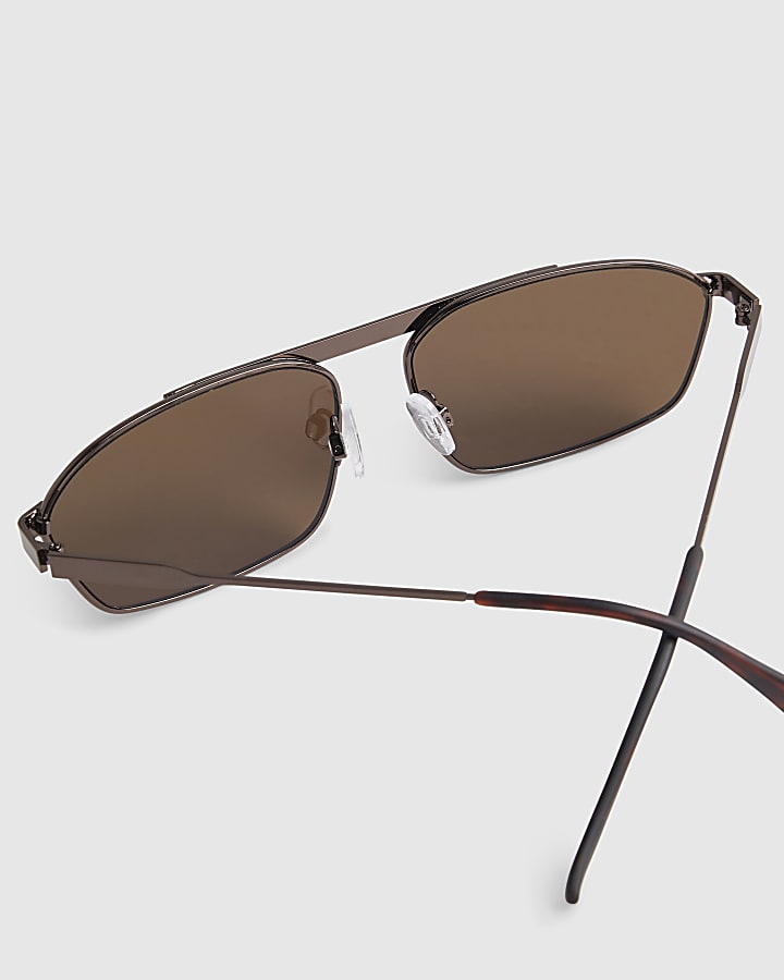 Brown Metal Square Sunglasses