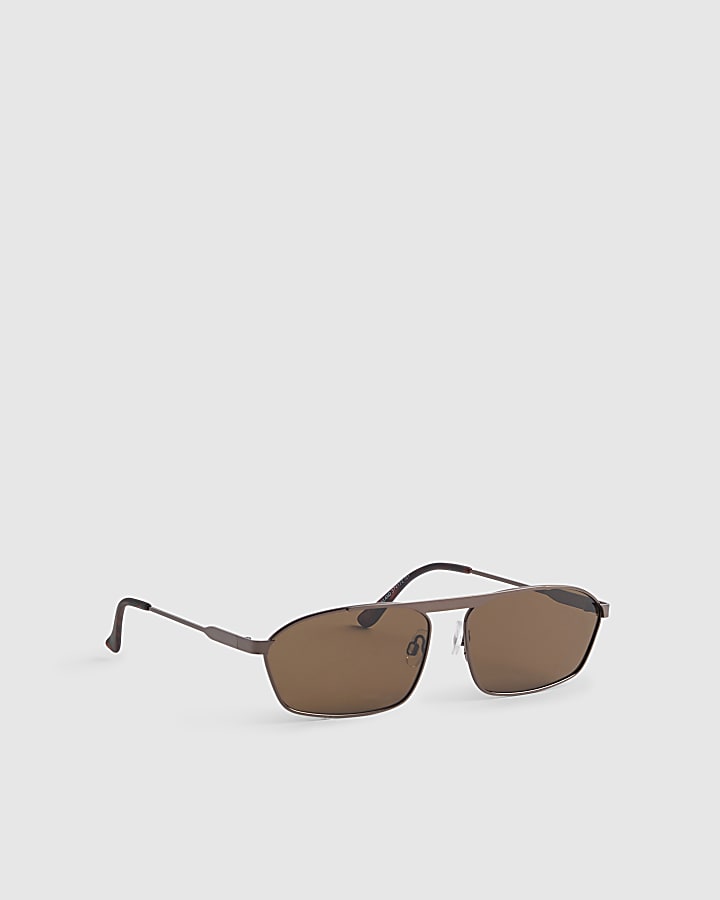 Brown Metal Square Sunglasses