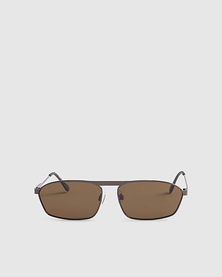 Brown Metal Square Sunglasses