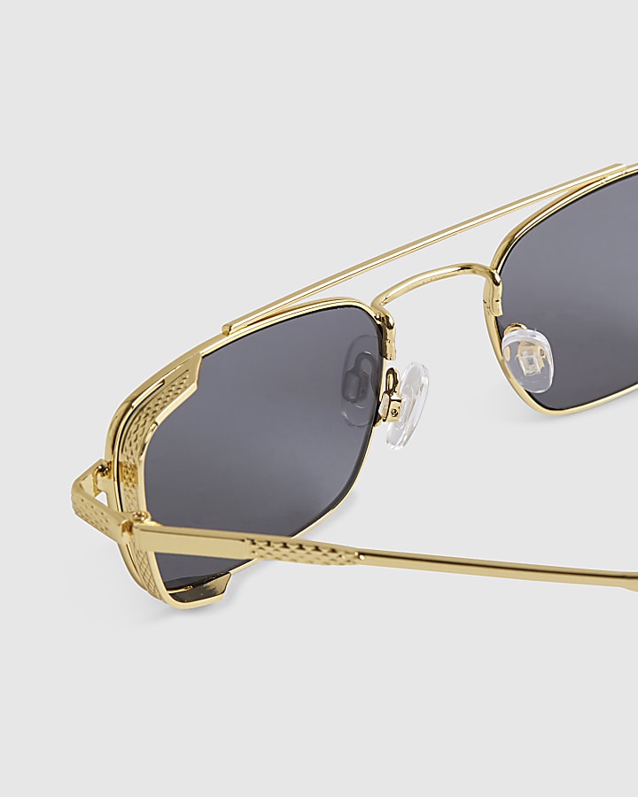 Gold Flat Top Rectangle Sunglasses