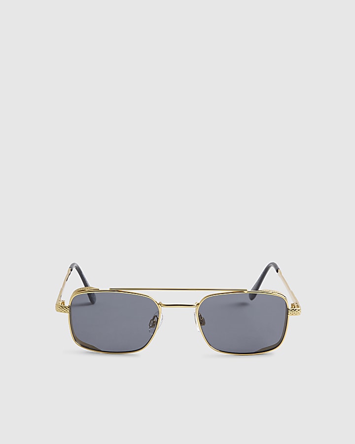 Gold Flat Top Rectangle Sunglasses