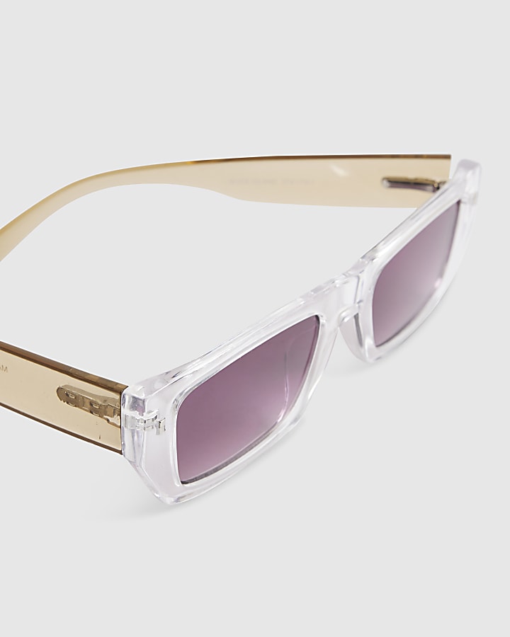 Brown Crystal Rectangle Sunglasses