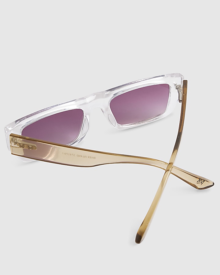 Brown Crystal Rectangle Sunglasses