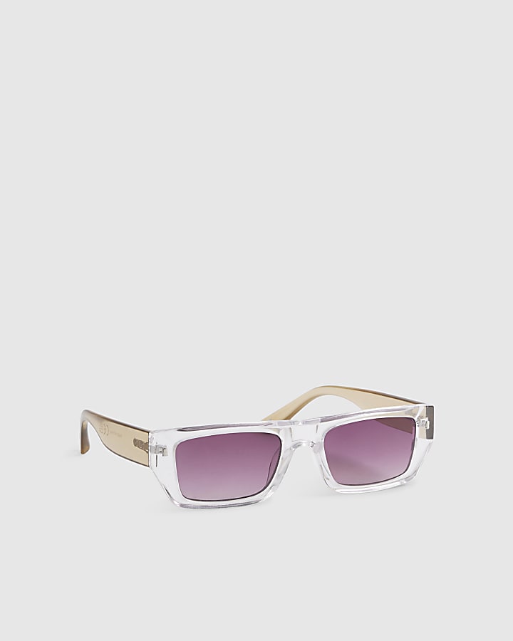 Brown Crystal Rectangle Sunglasses