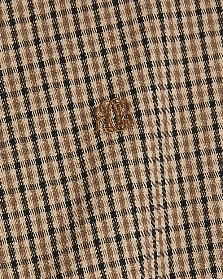 Beige Funnel Neck Check Harrington Jacket