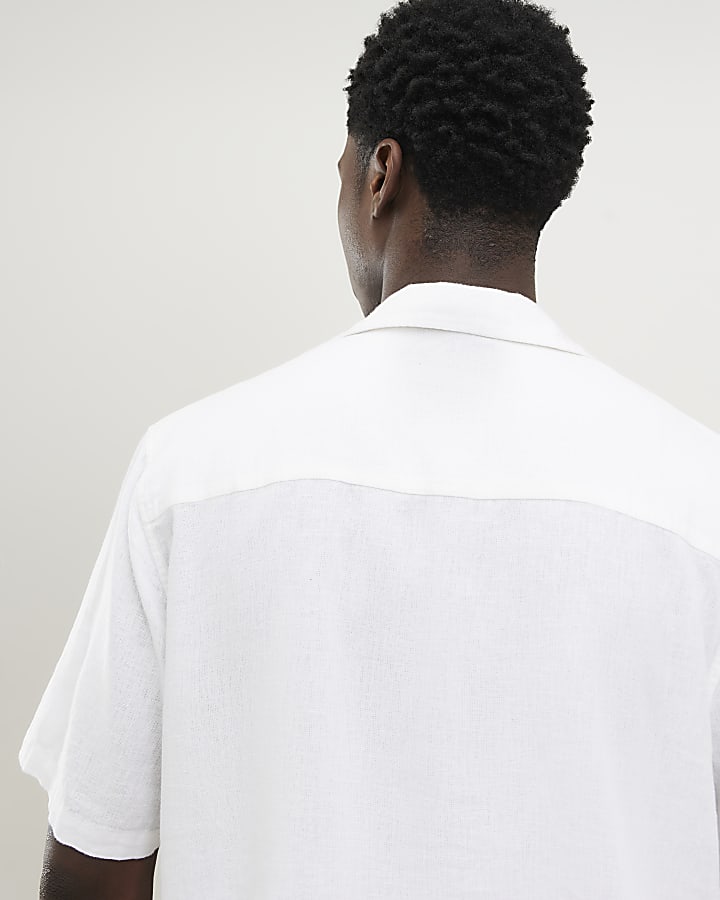 White Regular Fit Linen Blend Shirt