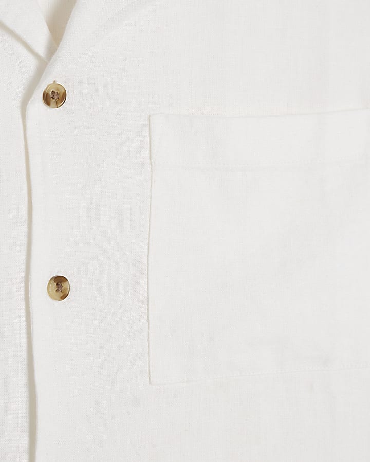 White Regular Fit Linen Blend Shirt