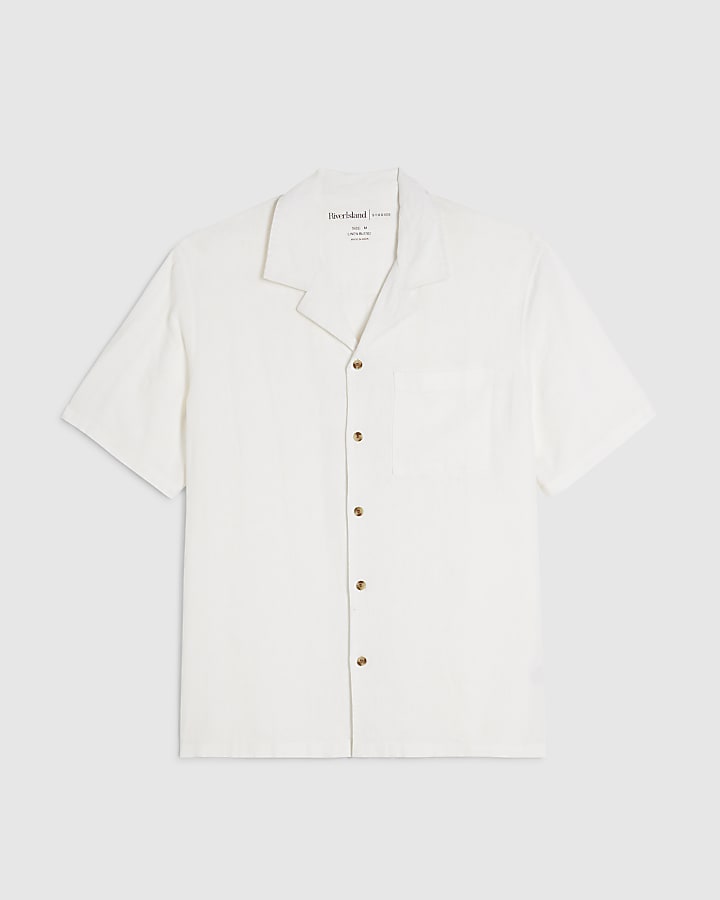 White Regular Fit Linen Blend Shirt