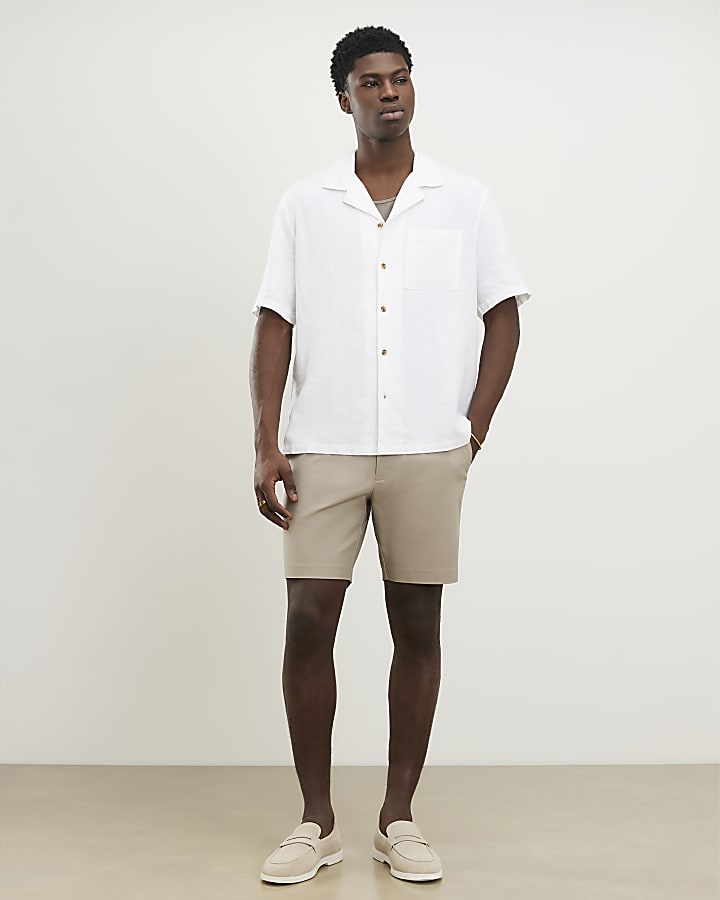 White Regular Fit Linen Blend Shirt