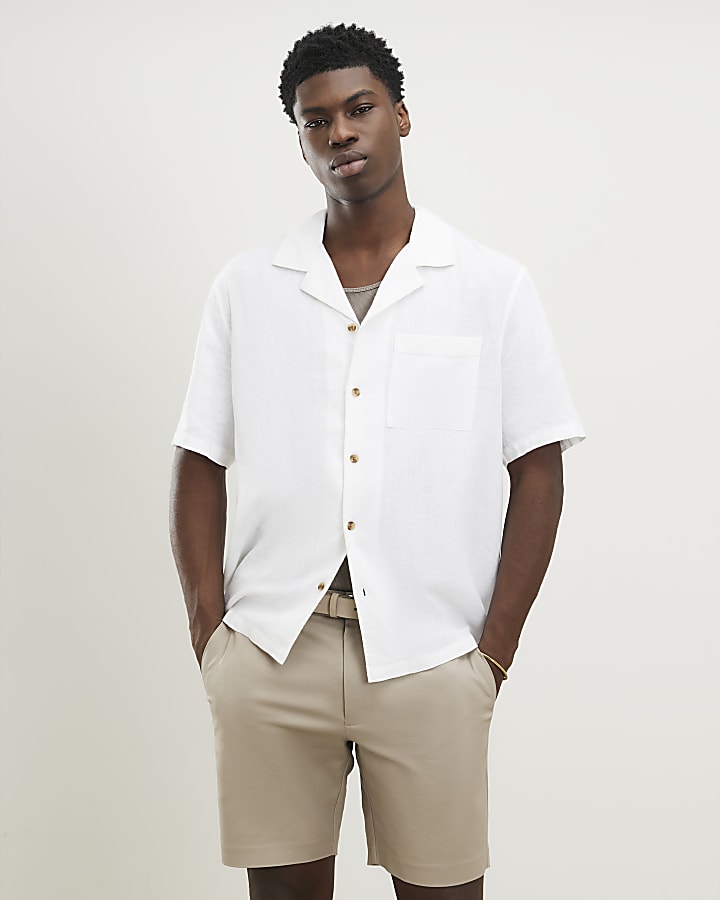 White Regular Fit Linen Blend Shirt