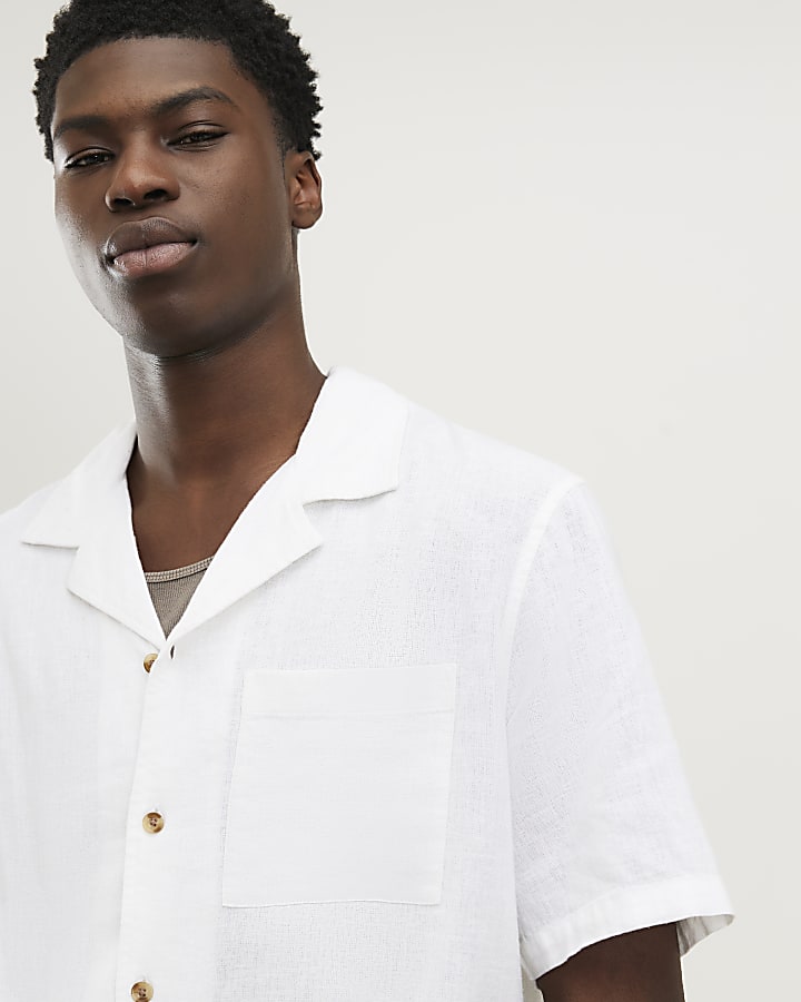 White Regular Fit Linen Blend Shirt