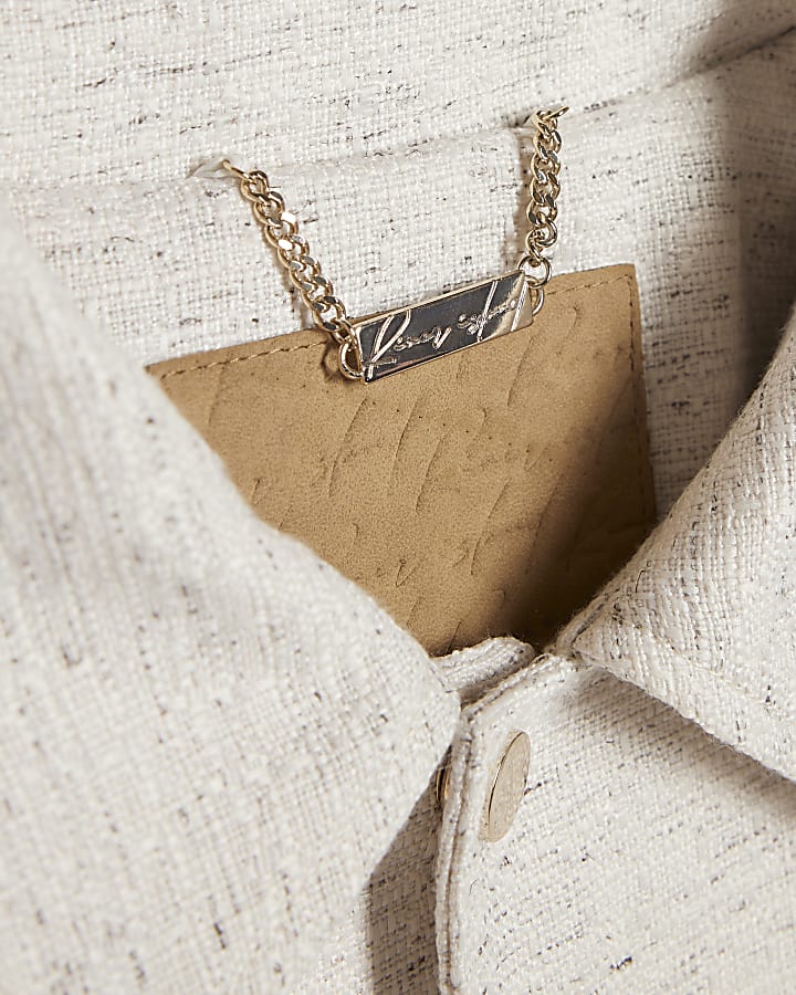 Beige Raffia Textured Varsity Jacket