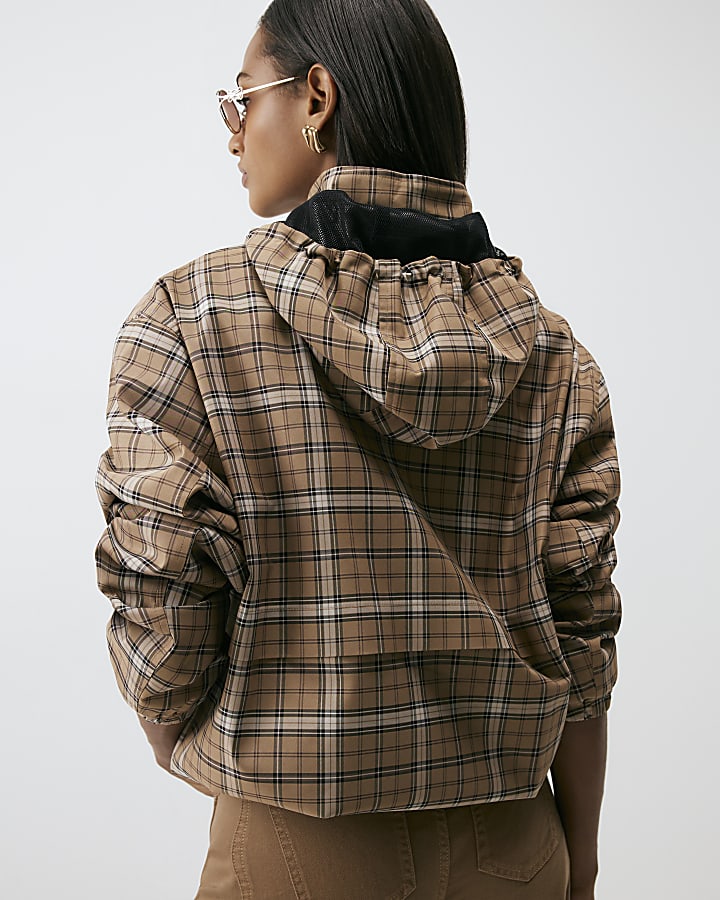 Beige Check Hooded Jacket