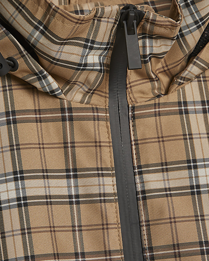 Beige Check Hooded Jacket