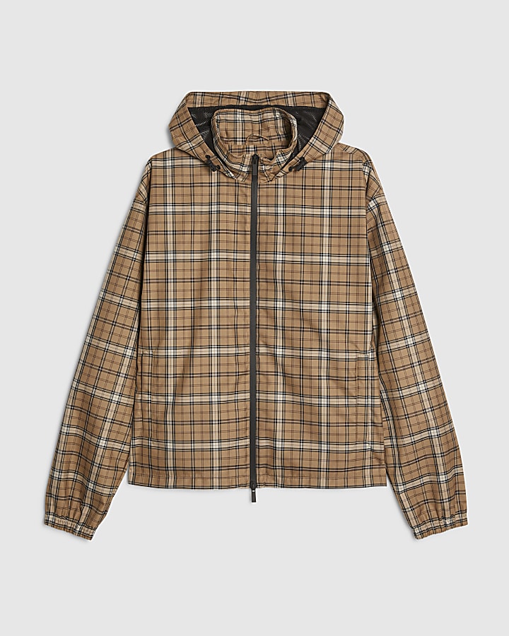 Beige Check Hooded Jacket
