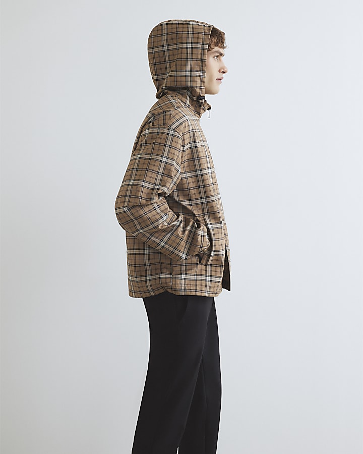 Beige Check Hooded Jacket