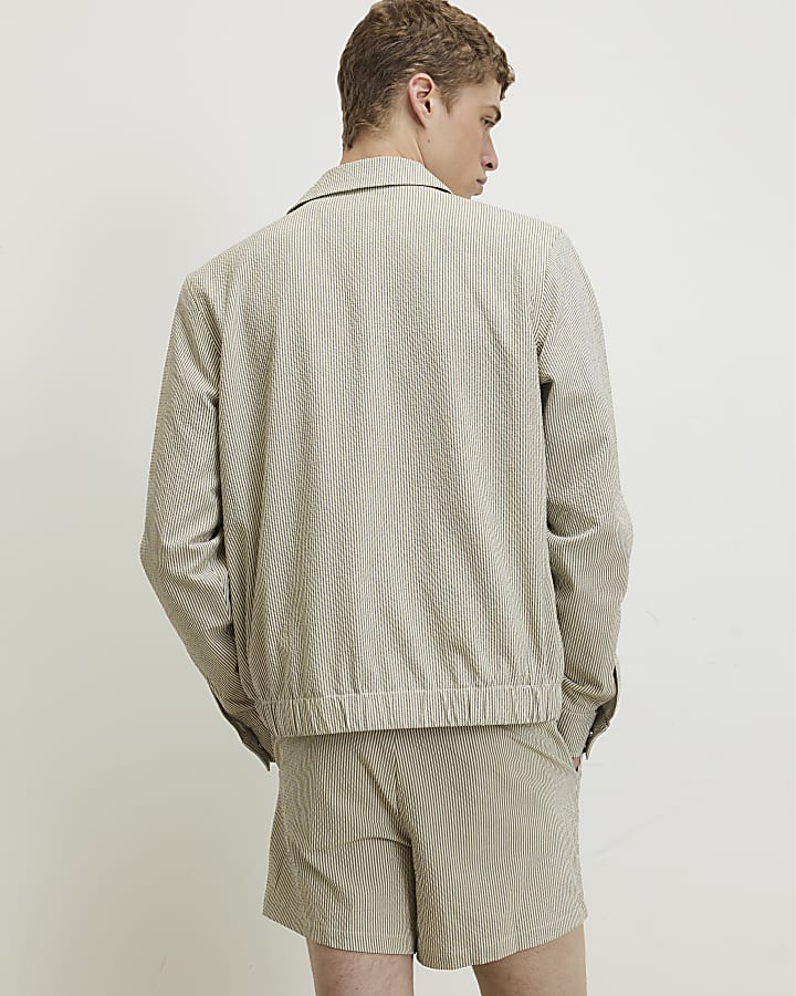 White Slim Fit Stripe Textured Jacket