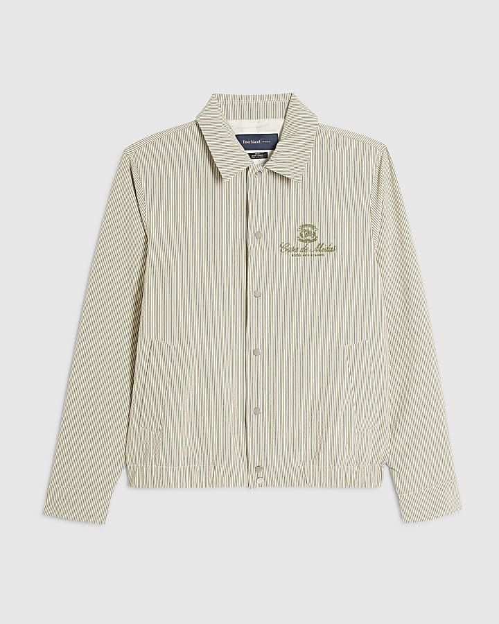 White Slim Fit Stripe Textured Jacket