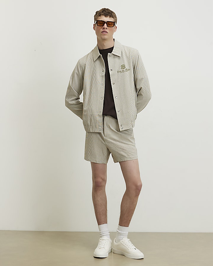 White Slim Fit Stripe Textured Jacket