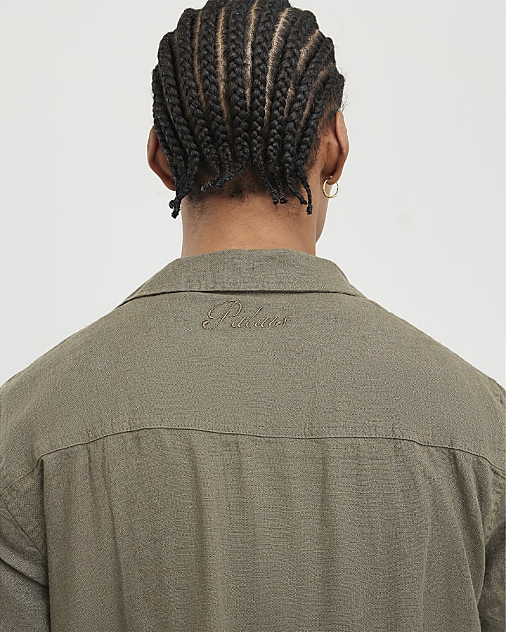 Khaki Linen Blend Revere Collared Shirt