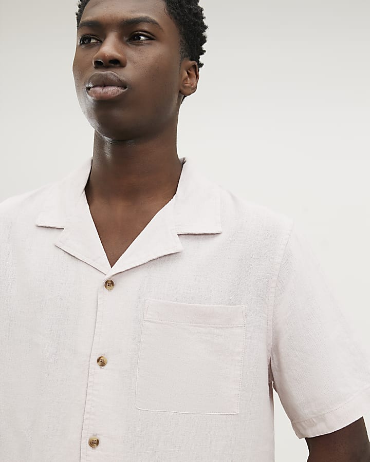 Pink Regular Fit Linen Blend Shirt