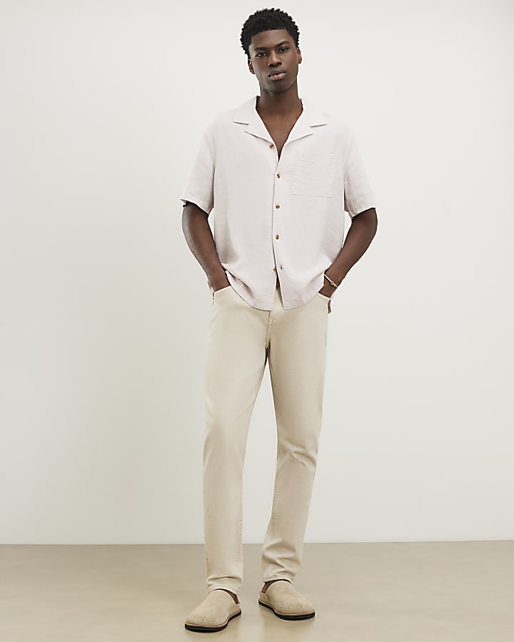 Pink Regular Fit Linen Blend Shirt
