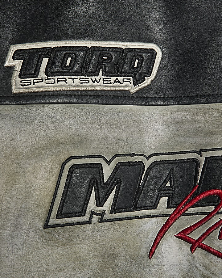 Black Faux Leather Motocross Bomber Jacket