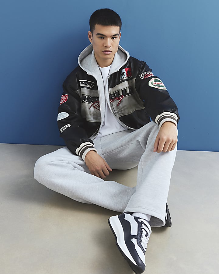 Black Faux Leather Motocross Bomber Jacket