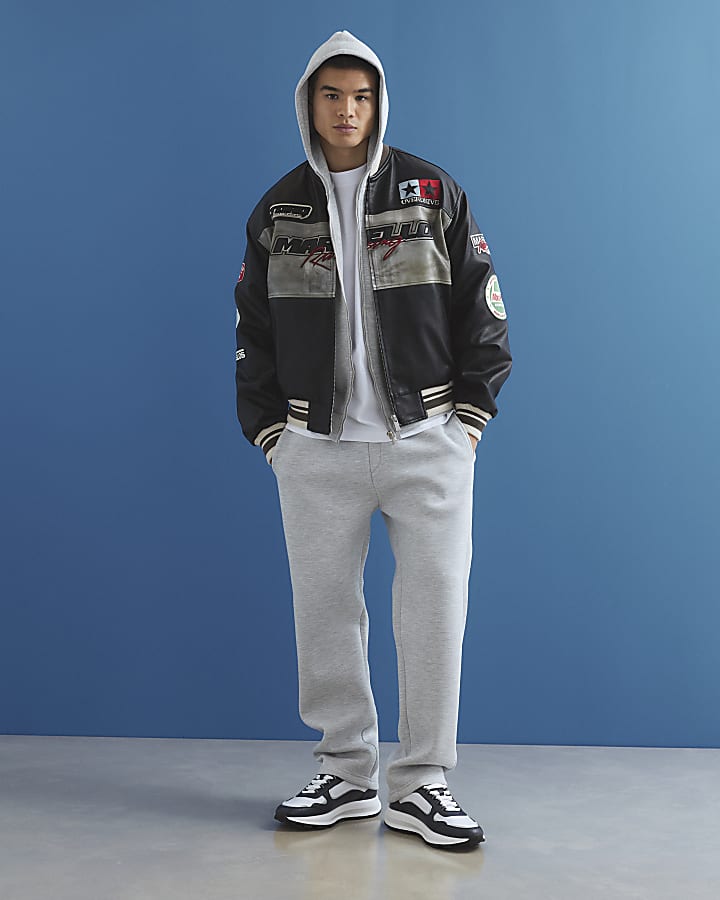 Black Faux Leather Motocross Bomber Jacket