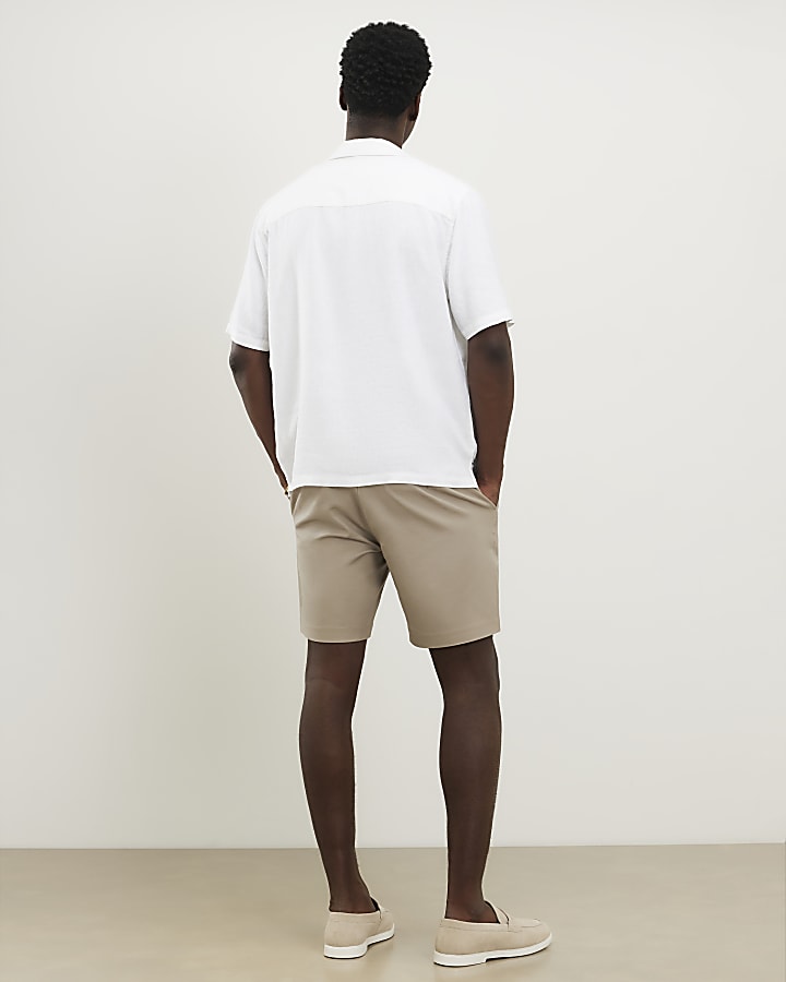 Beige Slim Fit Belted Chino Shorts