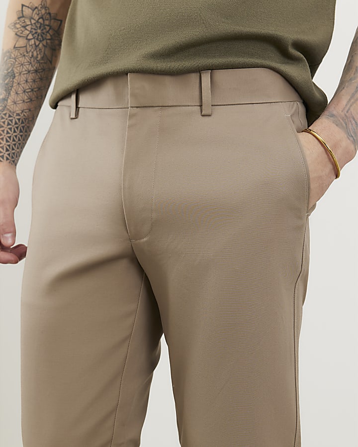 Beige Skinny Fit Chino Trousers
