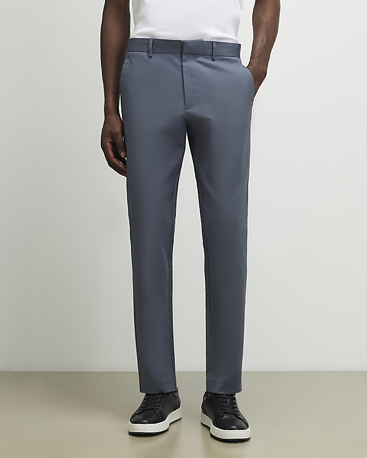 Grey Slim Fit Stretch Chino Trousers