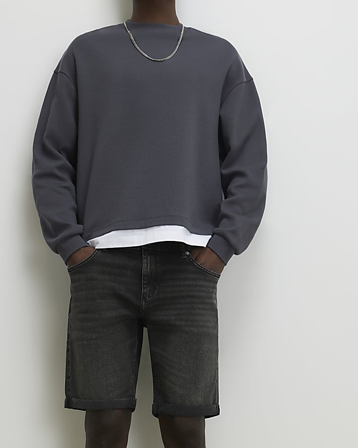 Black Slim Fit Washed Denim Shorts