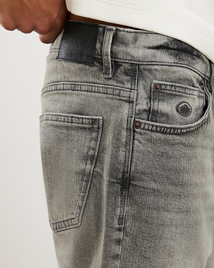 Grey Slim Fit Denim Shorts