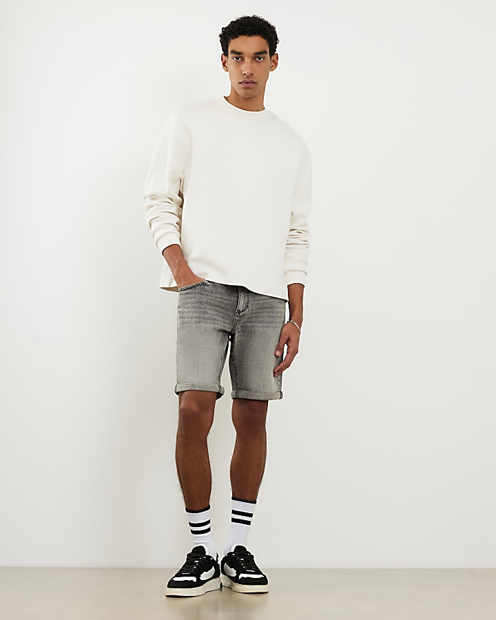 Grey Slim Fit Denim Shorts