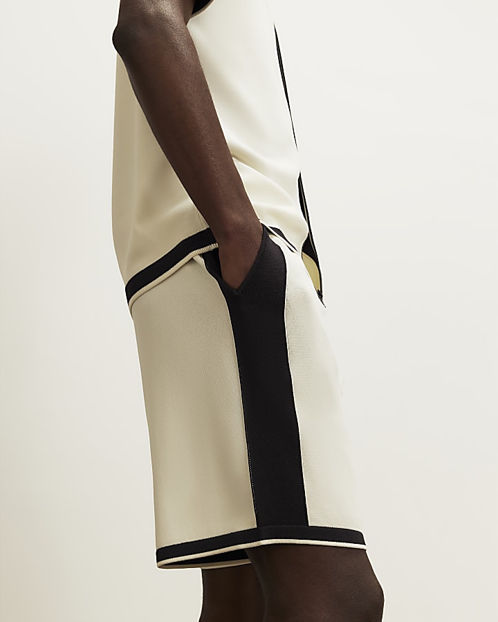 Cream Colour Block Shorts