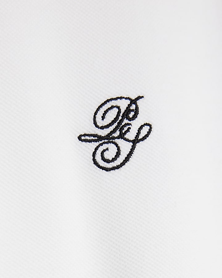 White Oversized Fit Embroidered RI Polo Shirt
