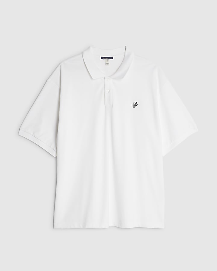 White Oversized Fit Embroidered RI Polo Shirt