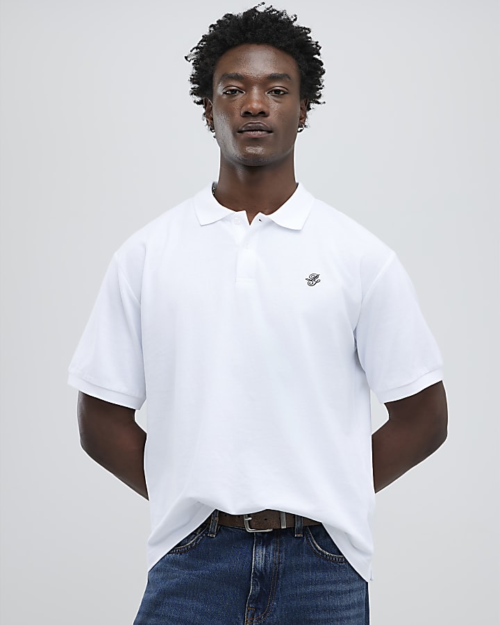 White Oversized Fit Embroidered RI Polo Shirt