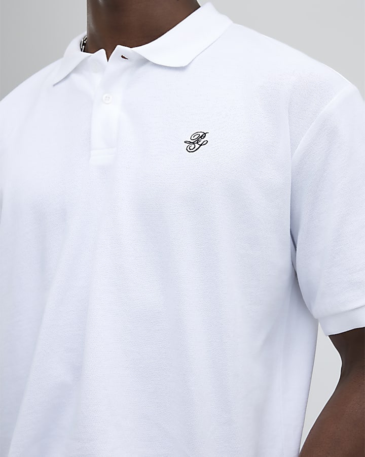 White Oversized Fit Embroidered RI Polo Shirt