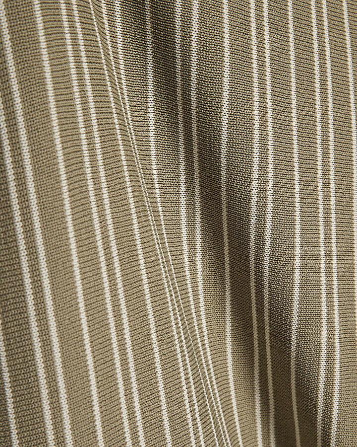 Green Pinstripe Open Collar Knit Shirt