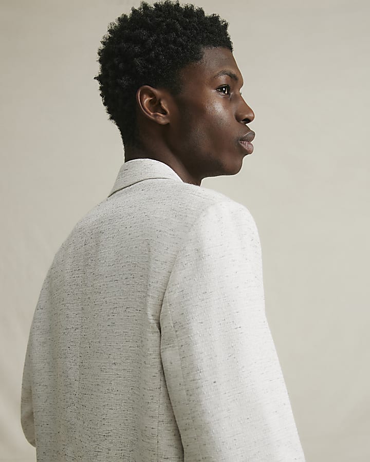 Cream Textured Suit Jacket