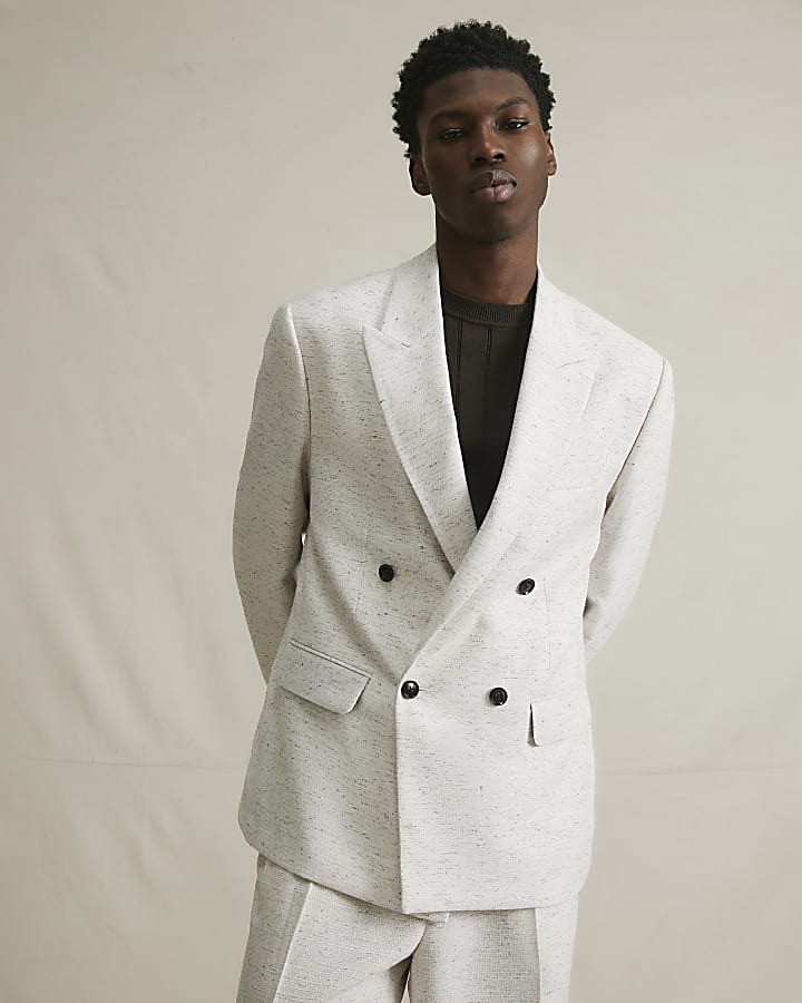Cream Textured Suit Jacket