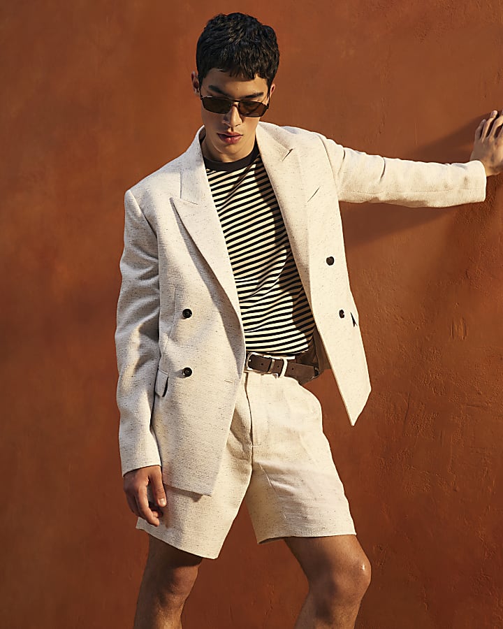 Cream Textured Suit Jacket