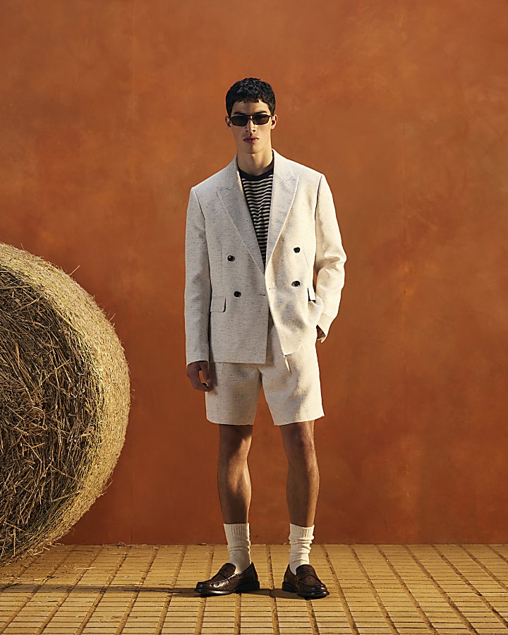 Cream Textured Suit Jacket