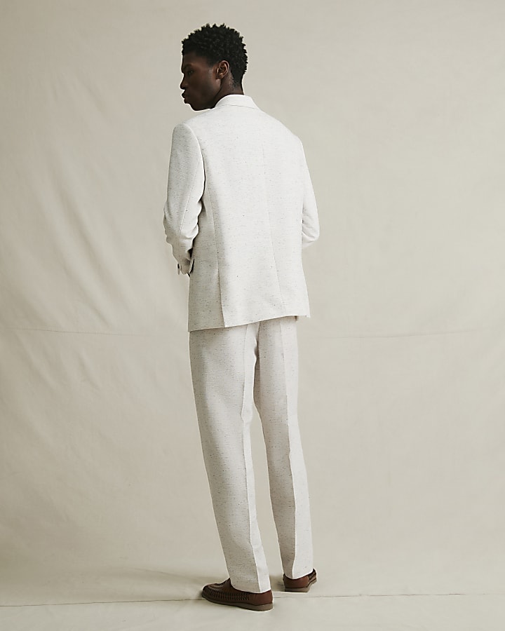Cream Textured Suit Trousers