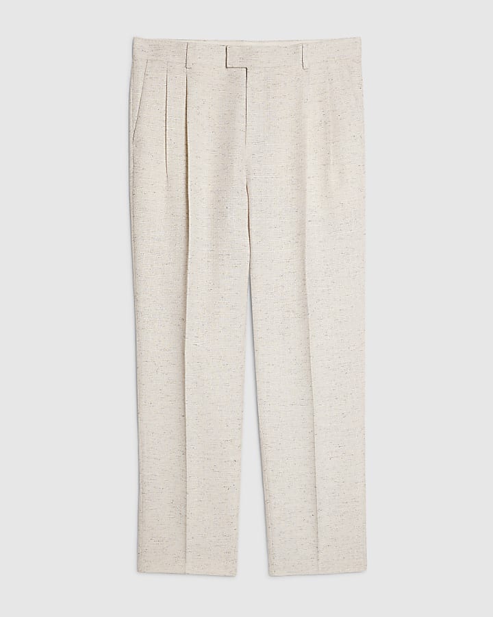 Cream Textured Suit Trousers